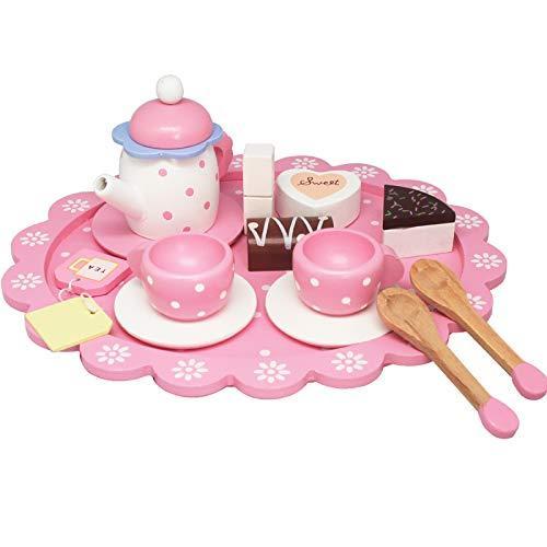 Wooden Pretend Tea Set Play Food Set Wood Dessert for Toddlers