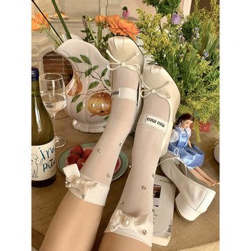 cnorahk 小眾經典的百搭少女蝴蝶結中筒襪jennie龍心同款堆堆襪女