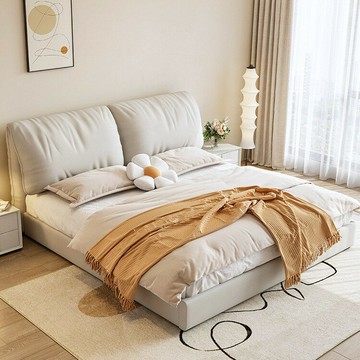 優樂悅~現代簡約科技布床主臥意式輕奢風大象耳朵床網紅奶油風雙人布藝床