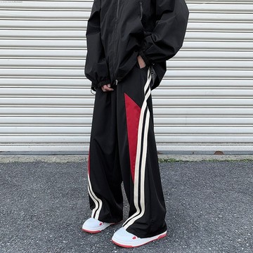 𝒚𝒐𝒖𝒓® 𝒔𝒕𝒖𝒅𝒊𝒐|美式高街 復古 街舞專用 闊腿褲 側邊條紋 運動褲男女 拖地長褲 寬鬆 百搭 長褲男 2381