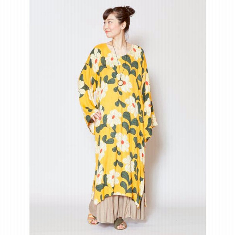 チャイハネ レトロモダン花柄プリントロングワンピース オレンジ 通販 Lineポイント最大get Lineショッピング