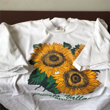 向著陽光前進向日葵印花白色T恤春夏打底衫短袖純棉阿美咔嘰半袖