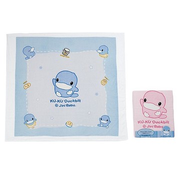 KUKU絨面四方浴巾(藍/粉)