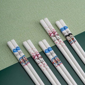 卡通創意家用陶瓷筷子勺子母套裝兒童學生防霉耐高溫易洗可愛餐具