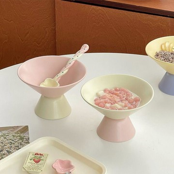 🎀陶瓷碗盤🎀穆尼 ins風撞色高腳碗純色冰淇淋雪糕碗家用甜品碗小吃碗早餐碗盤子 陶瓷碗 碗盤 陶瓷盤 碗盤套組 質感