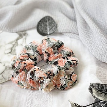 大腸髮圈/ 英式田園流蘇刺繡網紗蕾絲大腸圈 髮圈 髮束 髮繩