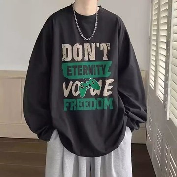 美式復古ins潮流大碼薄款透氣春秋季學生青少年字母設計款長袖衫