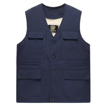 中老年男士多口袋工裝攝影釣魚羊皮羊毛馬甲皮毛一體背心保暖秋冬