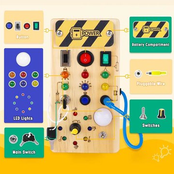 木質兒童忙碌板仿真開關發光玩具早教益智精細動作過家家跨境玩具