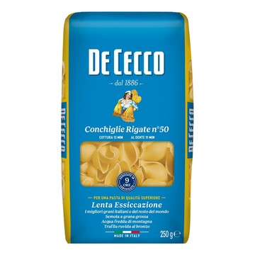 DE CECCO 得科 義大利麵 貝殼麵 N.50 採用高品質杜蘭小麥粉製成 外觀特殊、口感彈牙  250g  1包