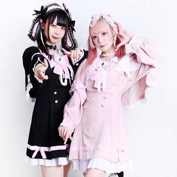 原創蘿莉塔戀愛魔法陣領結雙排扣長袖洋裝尖領斗篷套裝【JJ2558