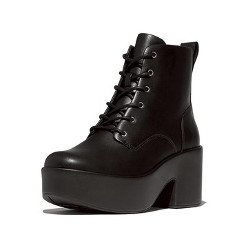 PLATFFORMS 皮革高跟繫帶短靴-靚黑色