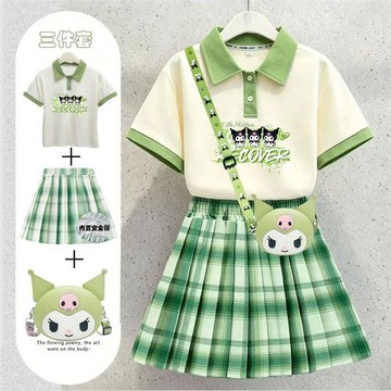 台灣出貨 庫洛米女童套裝夏季短裙2026新款兒童多巴胺裙子女孩JK短袖夏裝 女童套裝 女童夏季套裝 女童兩件套