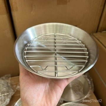臺灣🚍8H出🉑304不銹鋼空氣炸鍋烤盤帶網濾水濾油圓盤熟食展示盤燒烤撒料盤子