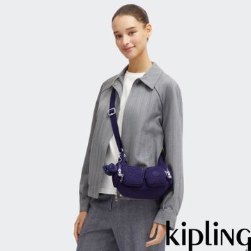 Kipling 藍紫色多拉鍊收納側背包-RIKKA MINI