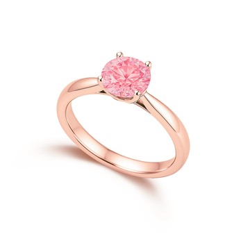 Caramelo IGI 1克拉 粉鑽 粉紅鑽石14K 玫瑰金 鑽戒 (培育鑽石 FANCY VIVID PINK)