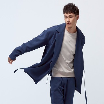 Reboot-甦活華夫格綁帶西裝領外套-徽章藍