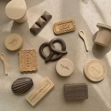 木玩手工製作餅乾 巧克力夾心 布丁點心椴木玩具 原木過家家 餅乾玩具 甜點玩具