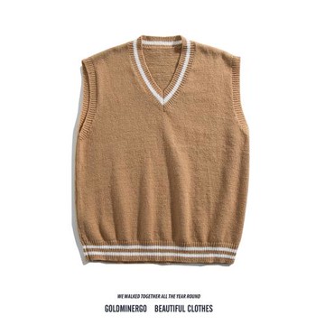 日系復古V領毛衣男無袖秋冬季休閑百搭學院風背心坎肩針織馬甲男