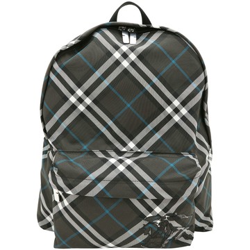 BURBERRY 巴寶莉 Check 戰馬貼布格紋帆布後背包(深綠色)