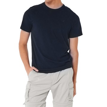 Hollister 海鷗 熱銷刺繡海鷗素面短袖T恤-深藍色