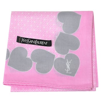 YSL Yves Saint Laurent 優雅愛心圖騰品牌字母LOGO帕領巾(粉紅/50CM)