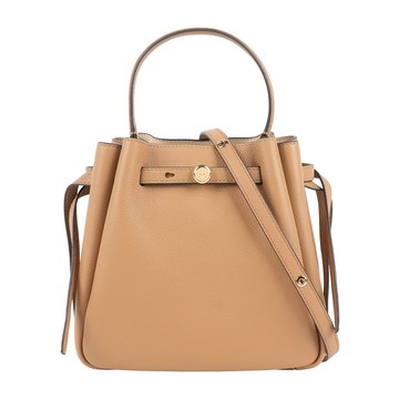TORY BURCH Romy 金釦荔枝紋二用水桶包(提拉米蘇) 166982 227