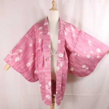 日本復古羽織 | 玫瑰粉花卉文樣 | 和服開襟外套 | 短版罩衫