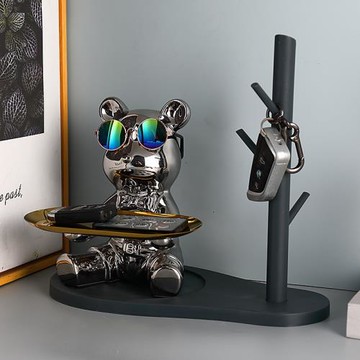 輕奢熊擺件入戶玄關鑰匙收納托盤進門口鞋柜置物架客廳家居裝飾品