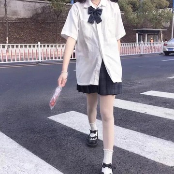 jk制服白色短袖襯衫女學生韓版寬松夏季中長款日系襯衣外套女上衣