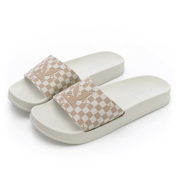 ✨迎新年 特殺65折起｜PLAYBOY 賽車格 Q軟輕量休閒拖鞋-杏(PYT001)