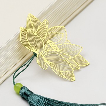 精致鏤空創意黃銅金屬葉脈書簽文創小禮品 古典中國風荷花小清新學生用簡約精美可愛古風畢業禮物定制刻字