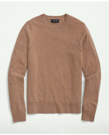 Brooks Brothers Men's 3-Ply Cashmere Crewneck Saddle Shoulder Sweater | Brown | Size XL