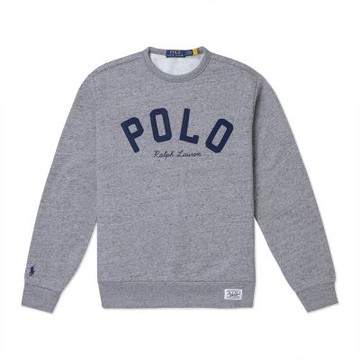 Polo Ralph Lauren RL 熱銷刺繡小馬文字鋪棉大學T恤-麻花灰色