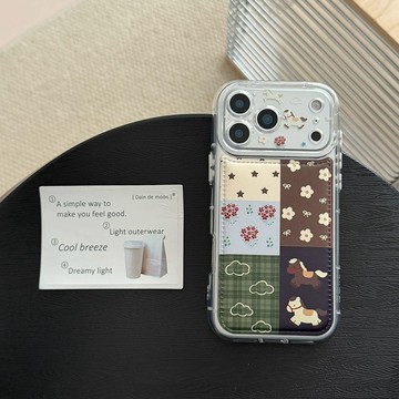 ins小衆可愛小馬小花格紋拼接手機殼皮質防摔手機殼 iphone17手機殼 16 15保護殼 簡約設計