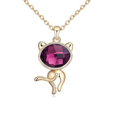 925純銀項鍊 水晶吊墜-可愛小貓時尚百搭情人節生日禮物女飾品4色73ju302【獨家進口】【米蘭精品】