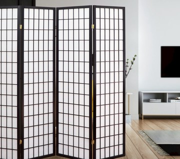 和風日式方格四片式實木屏風/玄關屏風/日式屏風-黑色-178cm(PT801)-台灣製 全球生活家