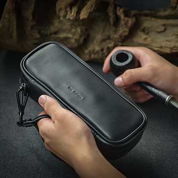 羊皮煙斗包真皮雙斗收納包黑色手挽款大容量煙具one leather 一皮