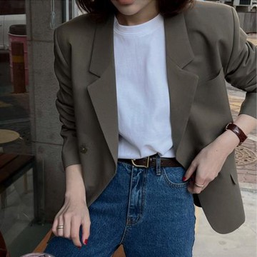 春秋新款2025西裝外套女韓版寬松棕色高級感小個子西服上衣中長款