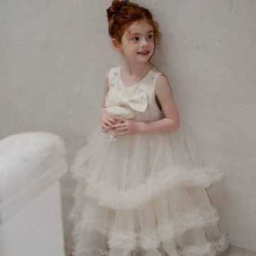 110-150 夢幻絲帶花蕾層疊紗裙