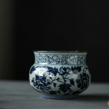 原礦仿古青花渣斗景德鎮純手工陶瓷茶具配件蘇麻離青纏枝龍紋茶洗