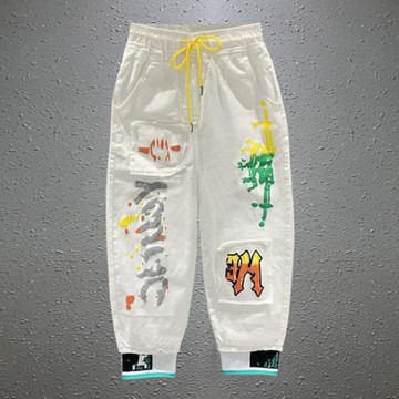 歐貨2026春季新款個性涂鴉字母時尚休閑牛仔褲女束腳百搭哈倫垮褲