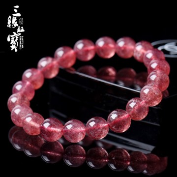 三緣證寶天然草莓晶手鏈女粉水晶單圈手串招桃花轉運珠水晶多圈