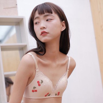 日系內衣女甜美調整型草莓印花水果胸罩無鋼圈學生小胸平胸薄款女