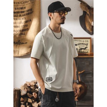 美式潮流短袖t恤男夏季新款潮牌設計感拼接體恤男士寬松休閑上衣