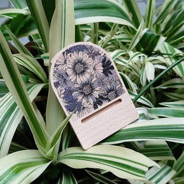 花系列 木質多功能便攜式手機架 菊花 藍 客製化禮物 手機支架