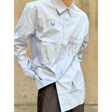 Raf simons 刺繡vintage絕跡長袖襯衫青年學生休閑ins襯衣潮