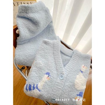 韓版甜系軟糯半邊絨睡衣女冬季加厚加絨2025新款保暖家居服套裝冬