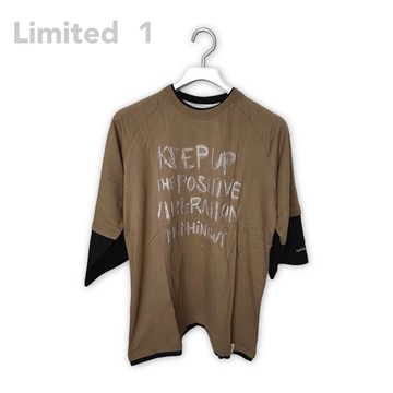 日本限量古著 七分袖視覺假兩件薄衛衣-棕色