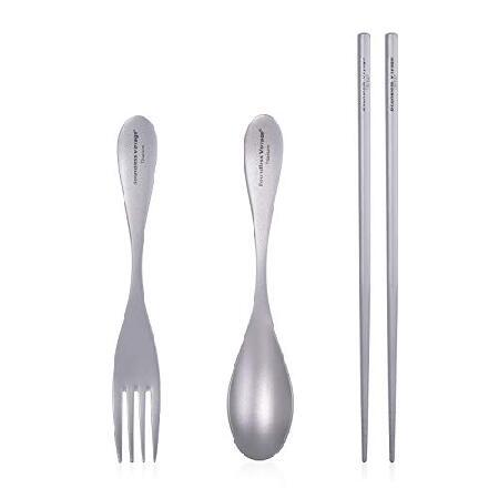 Boundless Voyage 3pcs Titanium Fork Spoon Chopsticks for Camping Travel Home with Carry Bag Outdoor Flatware Cooking Utensils Ti1071T